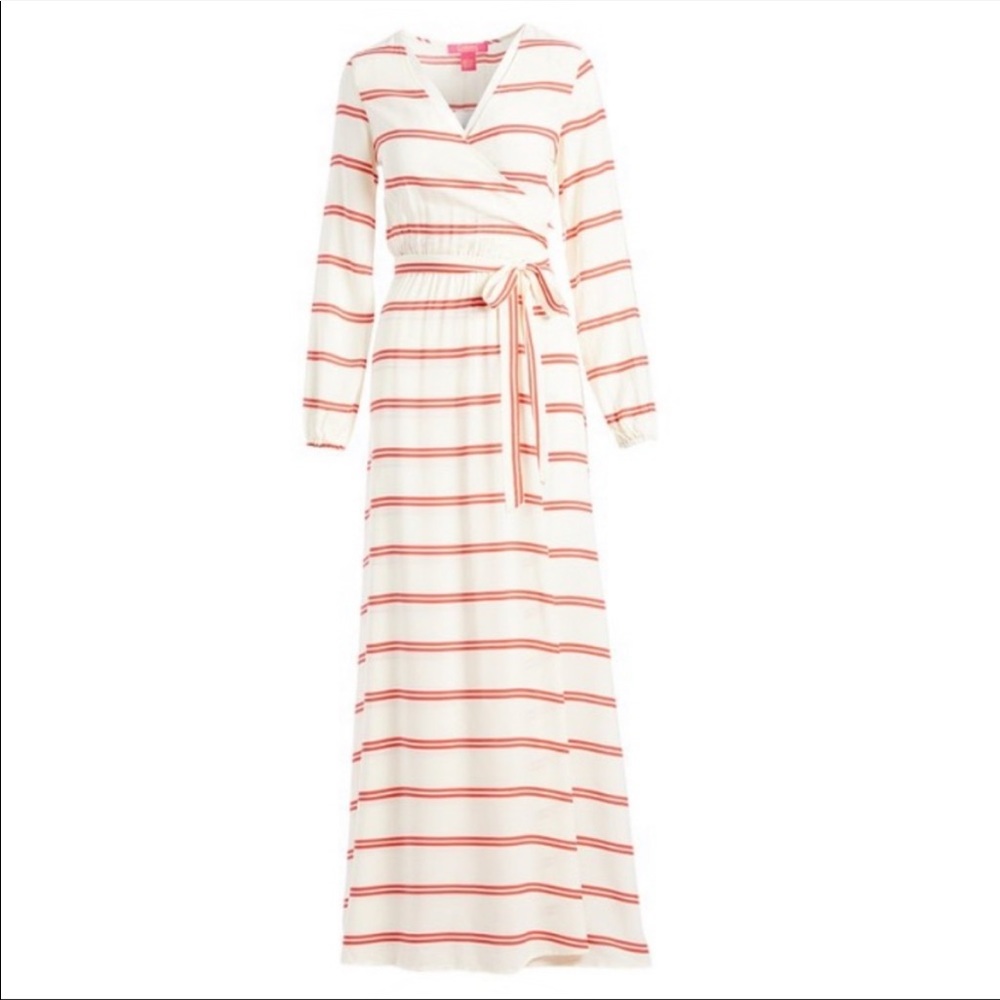 Catherine Malandrino faux wrap maxi dress cover up long sleeve striped city - Picture 2 of 8